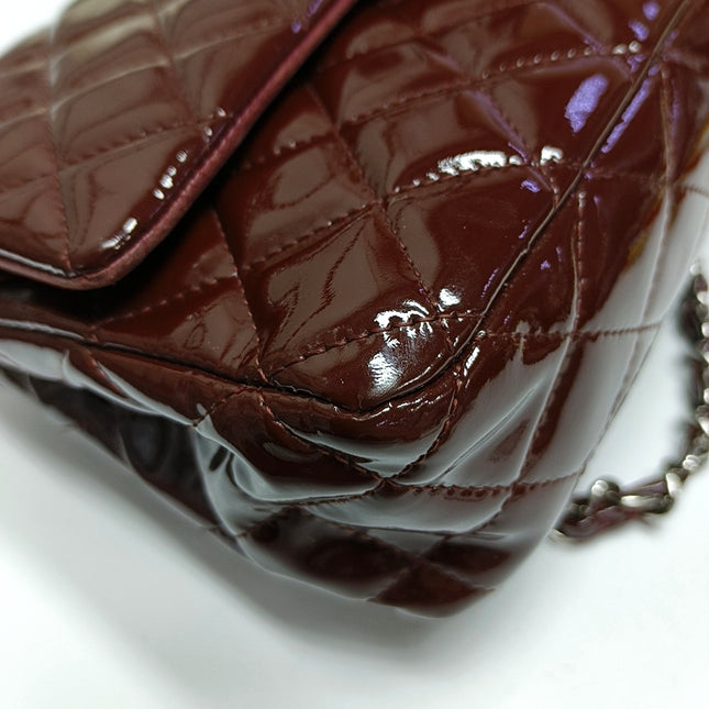 Chanel Classic Flap Medium Burgundy Patent Leather Silver Hardware