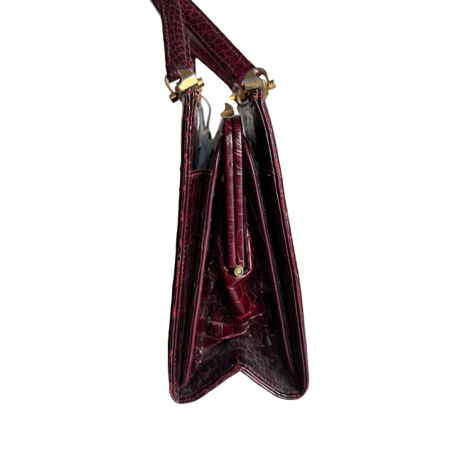 Gucci Vintage Burgundy Alligator Leather Blue Lapis Lazuli Stone Gold-tone Hardware Handbag