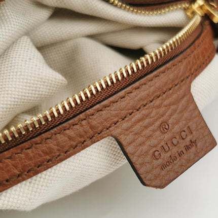Sold Gucci Jackie 1961 Small Handbag in Blue Monogram Denim and Brown Leather