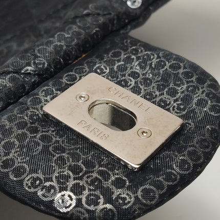 Chanel Black Mesh and Sequins Jumbo Maxi Classic Flap Silver Hardware 2008