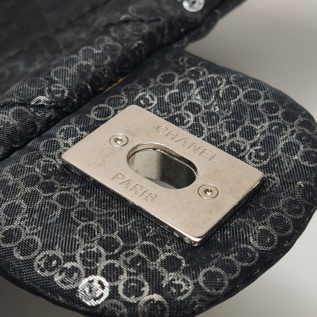 Chanel Black Mesh and Sequins Jumbo Maxi Classic Flap Silver Hardware 2008