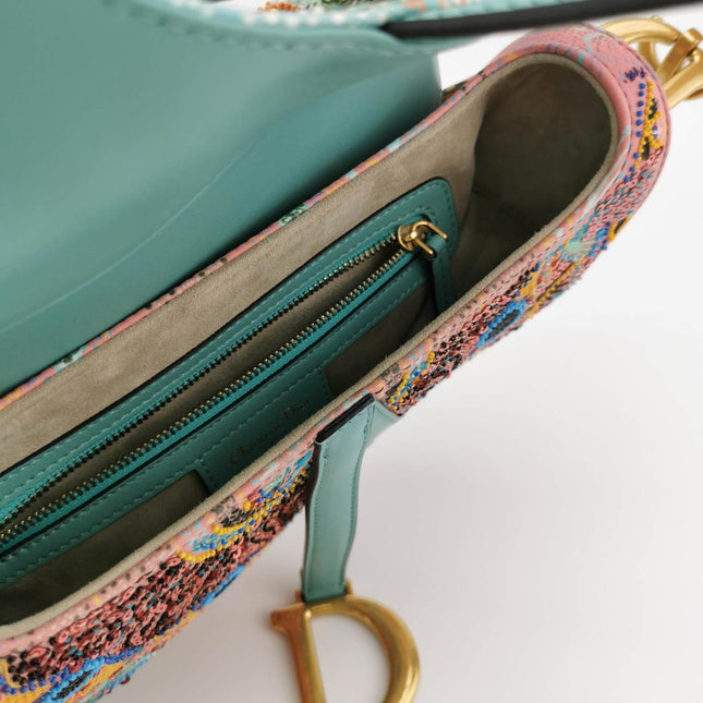 Sold Christian Dior Saddle Medium Multicolor Beads and Calfskin Leather Shoulder Bag