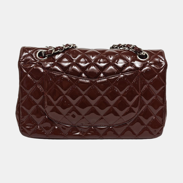 Chanel Classic Flap Medium Burgundy Patent Leather Silver Hardware