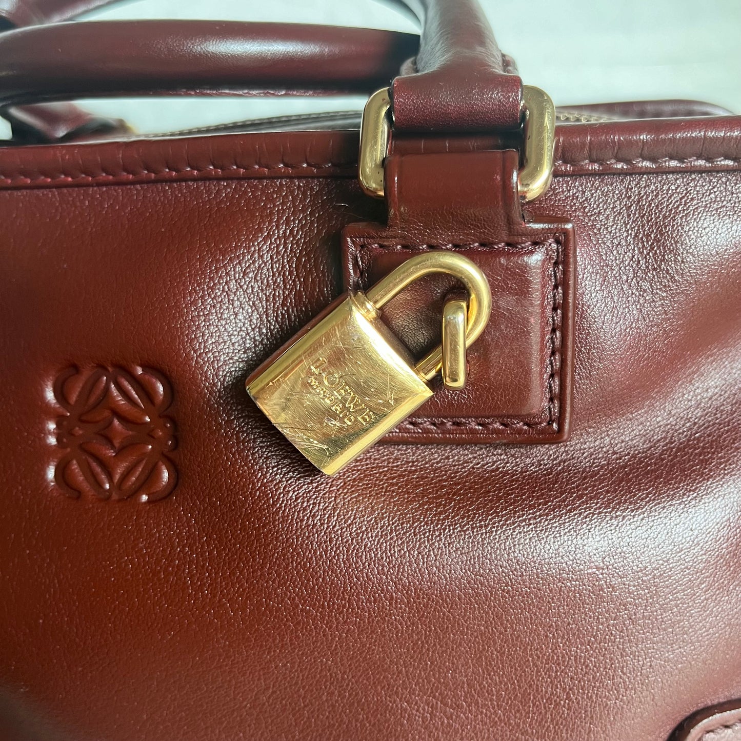 Sold Loewe Amazona 29 in Burgundy Calfskin Leather and Gold-tone Hardware