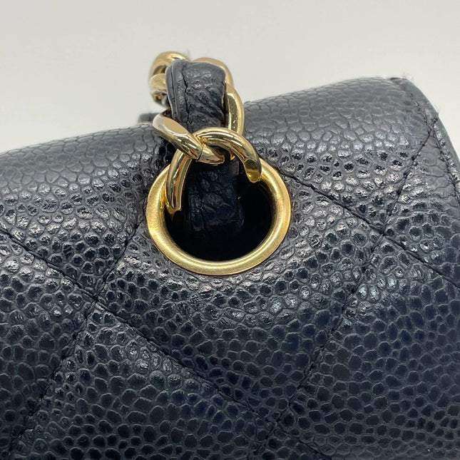 Chanel Classic Flap Jumbo Black Caviar Leather Double Flap with Gold Hardware