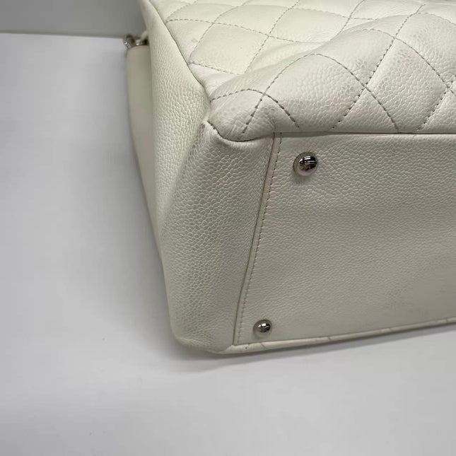 Chanel GST Grand Shopping Tote Large White Caviar Leather Silver Hardware