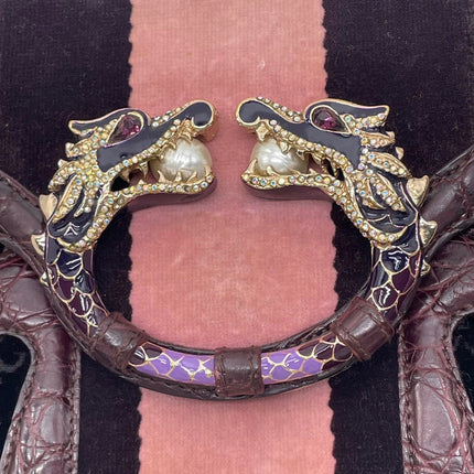 Gucci Jeweled Dragon Bag Purple Crocodile and GG Velvet Bamboo Chain Strap Shoulder Bag