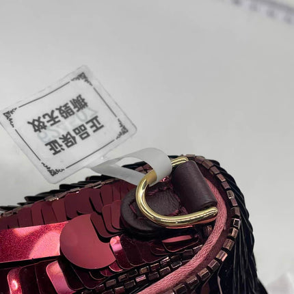 Fendi Nano Baguette Charm Red Sequins Satin Interior Chain Strap