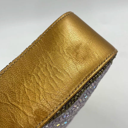 Sold FENDI Baguette Lilac Purple Glitter beads and Gold Leather