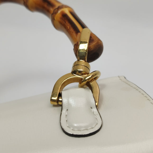 Gucci Bamboo 1947 Top Handle Bag Small White Box Leather Canvas Strap