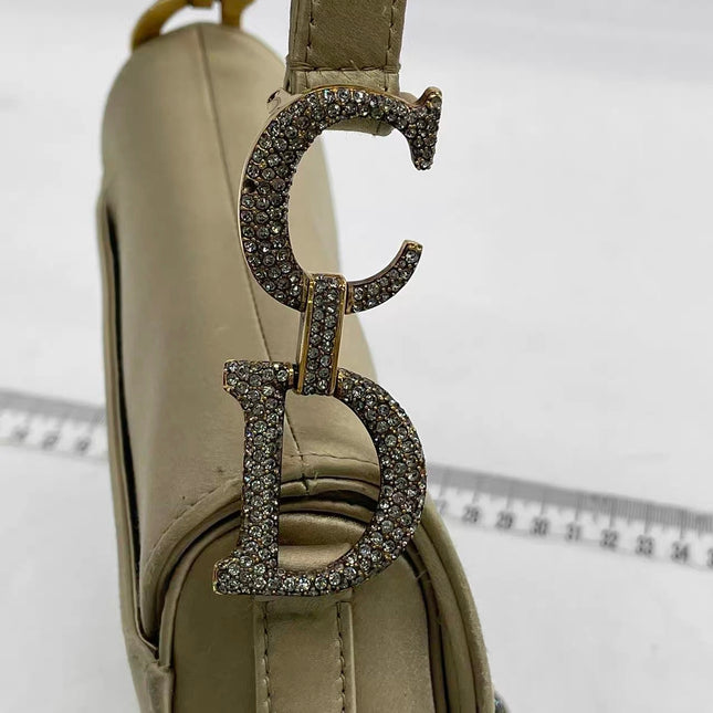 Dior Saddle Mini Silk Handbag Light Gold with crystals