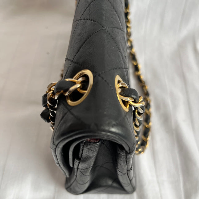 Chanel Classic Flap Medium Vintage Black Lambskin Leather with 24k Gold Hardware