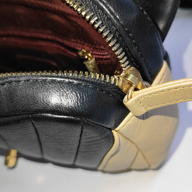 Chanel Small Bicolor Chevron Lambskin Single Flap Bag Black and Gold, 2014-15