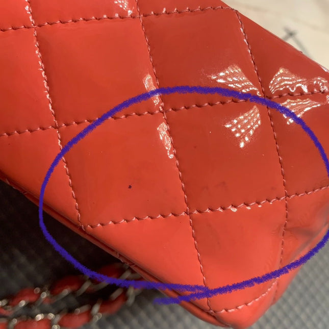 Chanel Classic Flap Mini Square Coral Orange Patent Lambskin Crossbody Bag