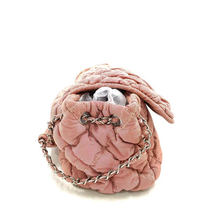 Chanel Nylon Bubble Striped Quilt Accordion Flap Bag Pink