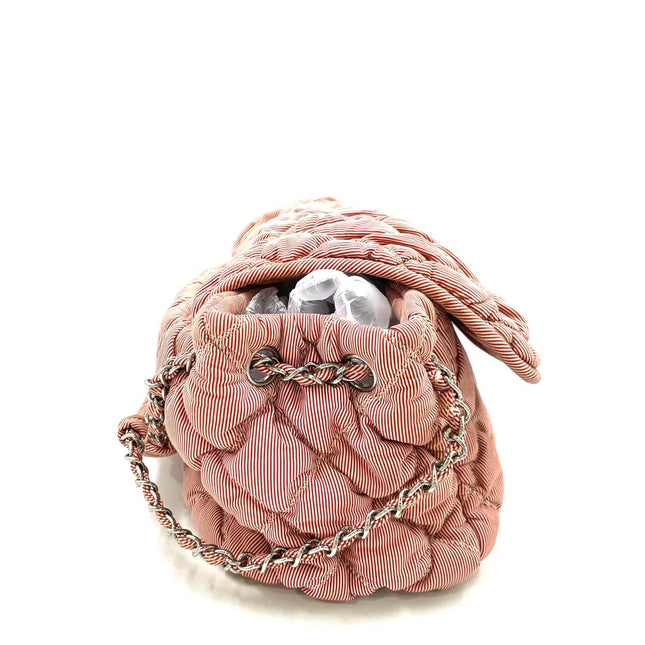 Chanel Nylon Bubble Striped Quilt Accordion Flap Bag Pink