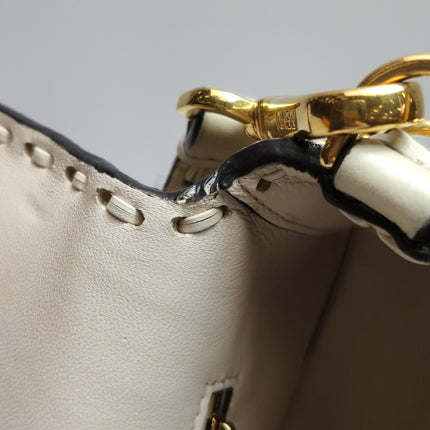 Fendi Baguette Selleria Medium Off White Cream Calfskin Leather Crossbody Bag Medium