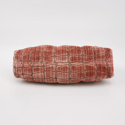 Gucci Crocodile-Pattern Pink Velvet Jacquard Medium Handbag Crystal Ribbon Chain Strap