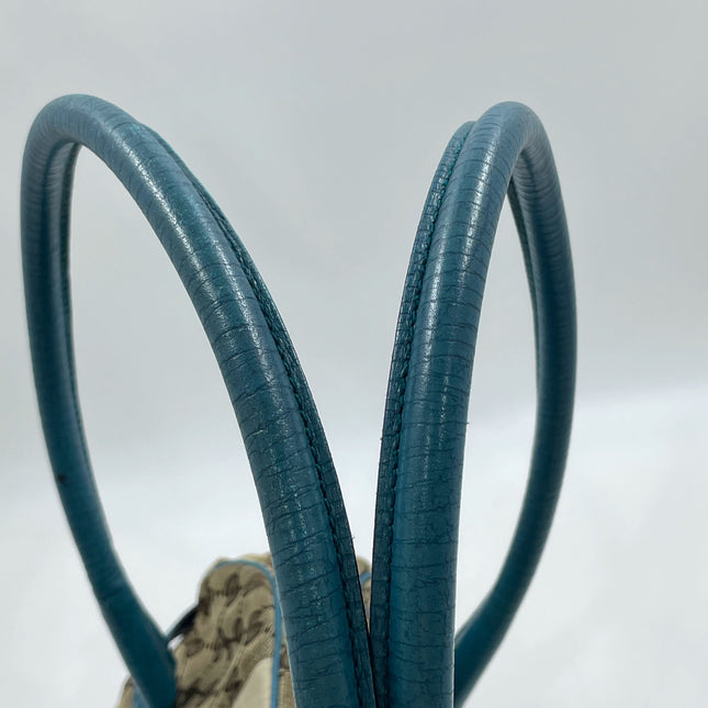 Gucci Horsebit Boston Bowling Handbag Monogram Canvas Blue Leather