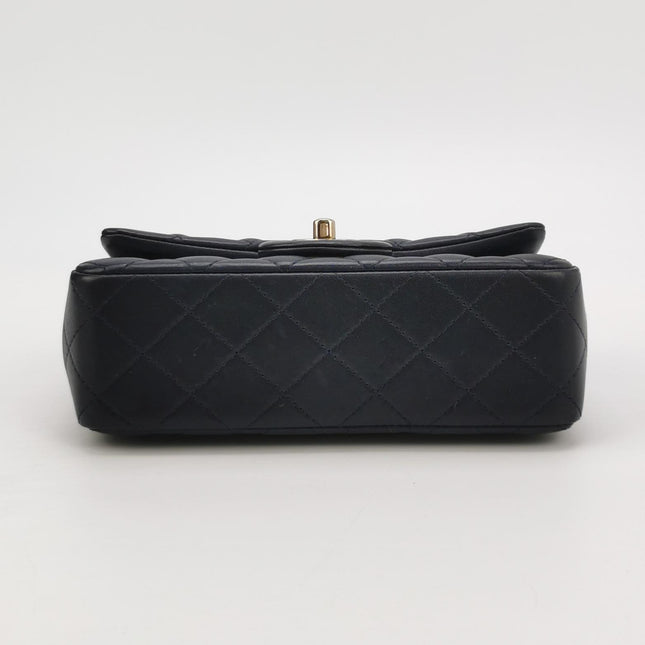 Chanel Classic Flap Mini Rectangular Navy Lambskin Leather Gold Hardware Microchip