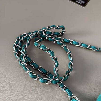 Chanel Classic Flap Rectangular Mini Blue Patent Leather Silver Hardware