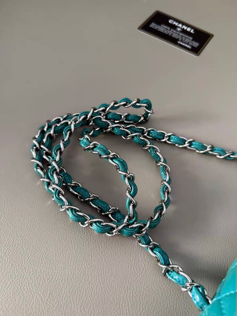 Chanel Classic Flap Rectangular Mini Blue Patent Leather Silver Hardware