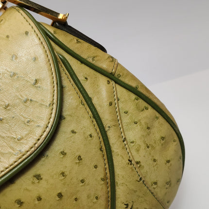 Dior Vintage Double Saddle Green Ostrich Leather Gold Hardware