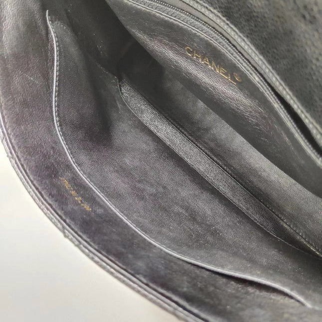 Chanel Single Flap Black Caviar Leather Vintage 24k Gold