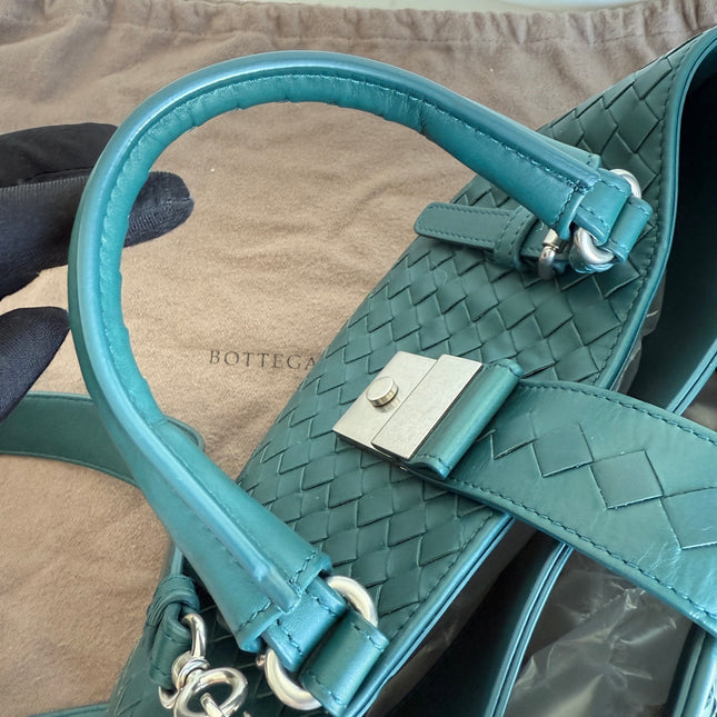 Bottega Veneta Roma Intrecciato Nappa Leather Peacock Green With Strap Small 30cm