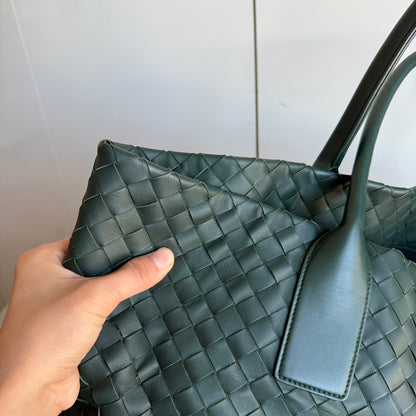 Bottega Veneta New Cabat Medium Intreccio Leather Tote Bag Dark Forest Green