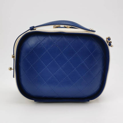Sold Chanel White and Blue Small Crumpled Calfskin Vanity Case Crossbody Bag