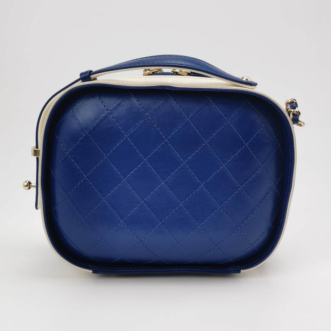 Sold Chanel White and Blue Small Crumpled Calfskin Vanity Case Crossbody Bag