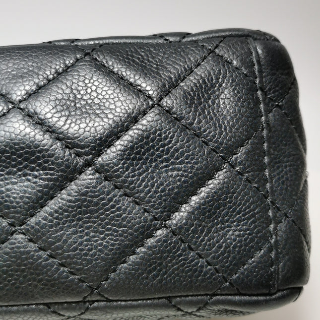 Chanel Classic Flap Maxi Black Soft Caviar Leather Silver-tone Hardware Giant CC Logo