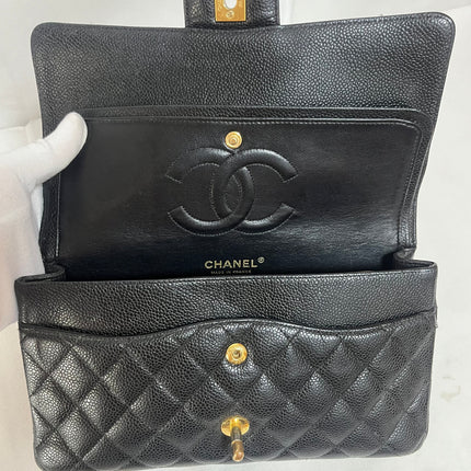 Chanel Classic Flap Medium Black Caviar Leather with 24k Gold Hardware, 2008