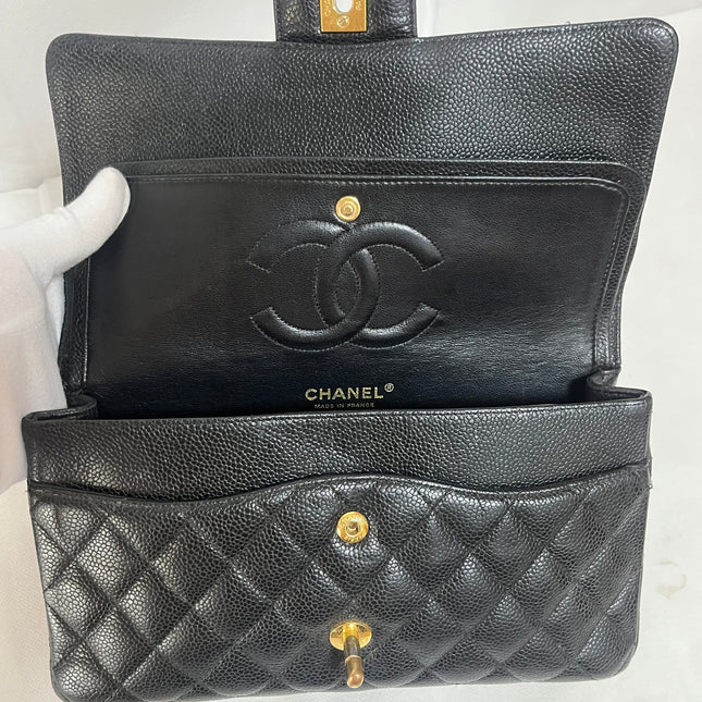 Chanel Classic Flap Medium Black Caviar Leather with 24k Gold Hardware, 2008