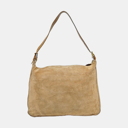 Fendi Mamma Baguette Large Brown Suede Leather Zipper Opening