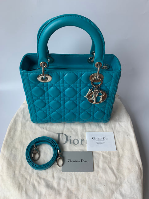Sold Lady Dior Medium Bag Blue Cannage Lambskin Leather