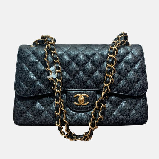 Chanel Classic Flap Jumbo Black Caviar Leather Double Flap with Gold Hardware, 2015-2016-Luxbags