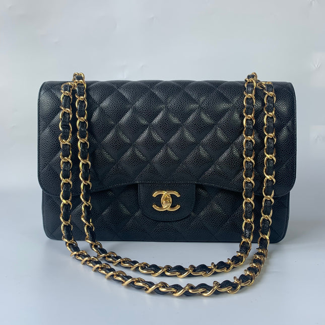 Chanel Classic Flap Jumbo Black Caviar Leather Double Flap with Gold Hardware, 2015-2016