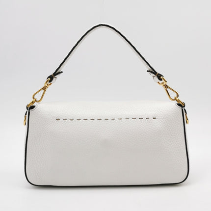 Fendi Baguette Selleria Medium White Calfskin Leather Crossbody Bag