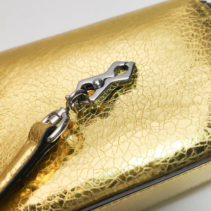 Gucci Horsebit 1955 Crackle Leather Shoulder Bag Gold Metallic