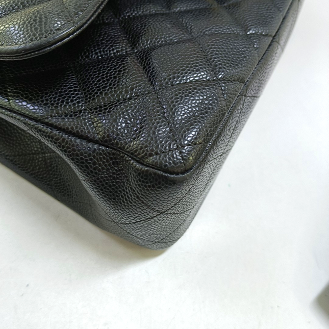 Chanel Classic Flap Jumbo Black Caviar Leather Double Flap with Gold Hardware