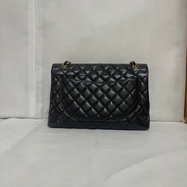 Chanel Classic Flap Maxi Black Caviar Leather Single Flap with Gold Hardware