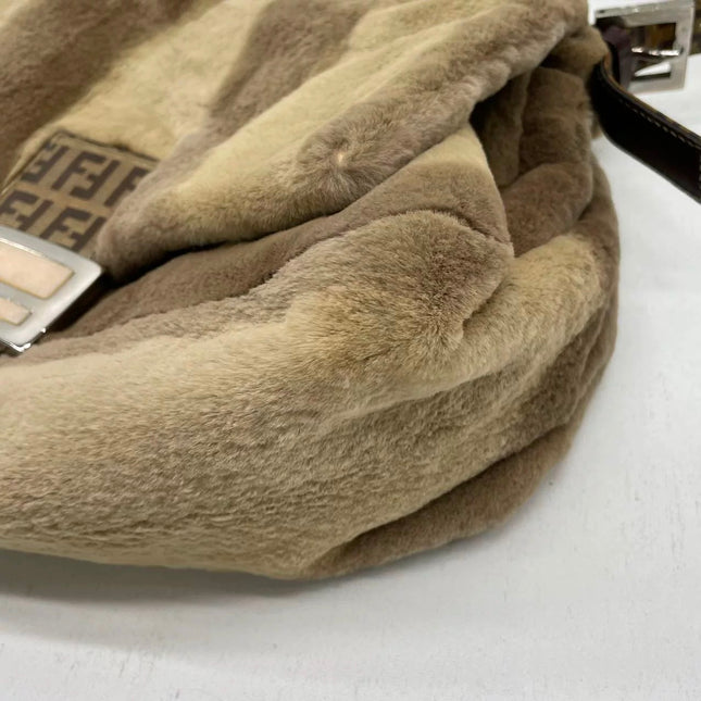 Fendi Mamma Baguette Brown Beige Soft Fur Shoulder Bag
