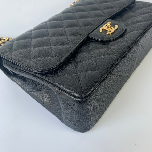 Chanel Classic Flap Jumbo Black Caviar Leather Double Flap with Gold Hardware, 2015-2016
