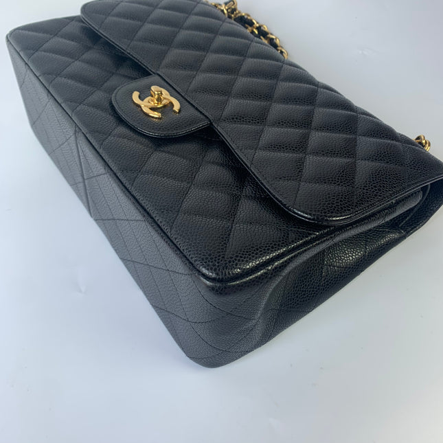 Chanel Classic Flap Jumbo Black Caviar Leather Double Flap with Gold Hardware, 2015-2016