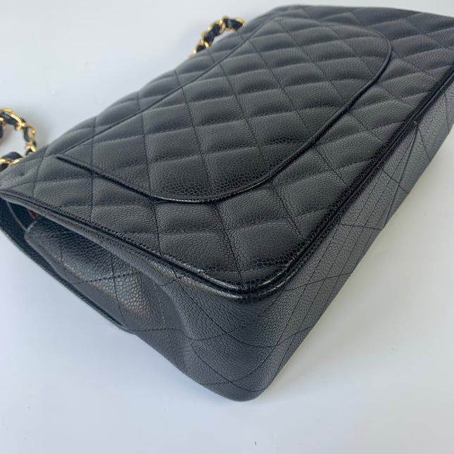 Chanel Classic Flap Jumbo Black Caviar Leather Double Flap with Gold Hardware, 2015-2016