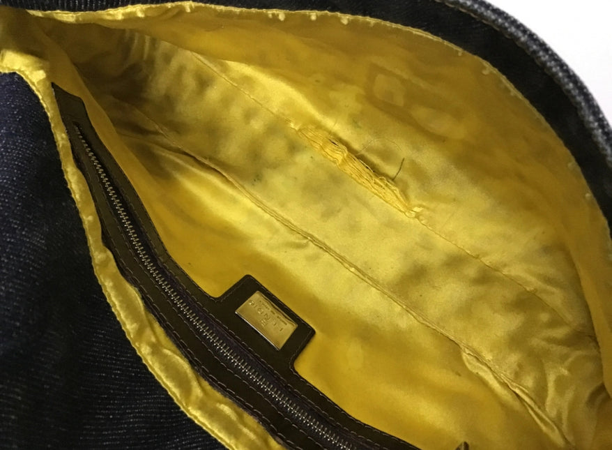 Sold FENDI Baguette Blue Denim with beaded Flower Embroidery