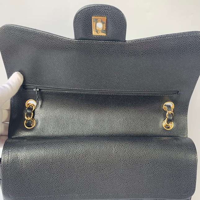 Chanel Classic Flap Jumbo Black Caviar Leather Double Flap with Gold Hardware, 2015-2016