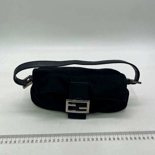 FENDI Baguette Vintage Black Cloth Silver Hardware Shoulder Bag